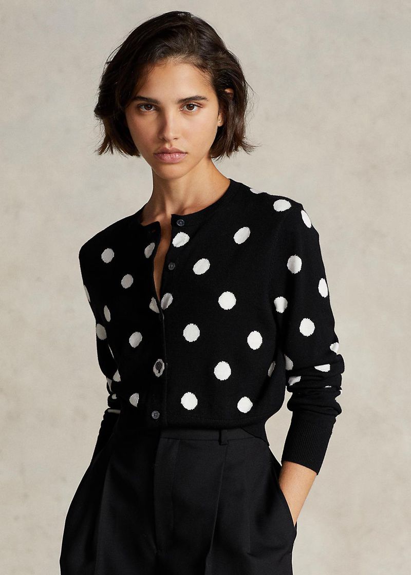 ポロ ラルフ ローレン セーター レディース 黒 Cropped Polka-dot Merino ウール カーディガン ENLBZ8760